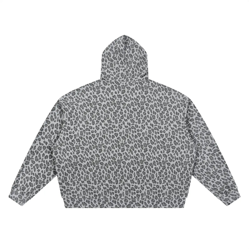 Leopard Print Waffle Full Zip Hoodie ODMPOD