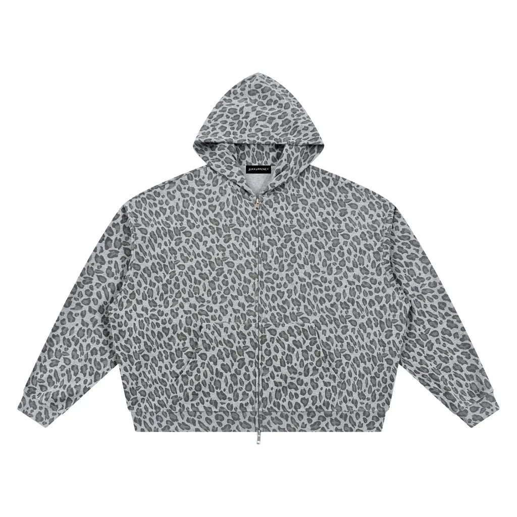 Leopard Print Waffle Full Zip Hoodie ODMPOD