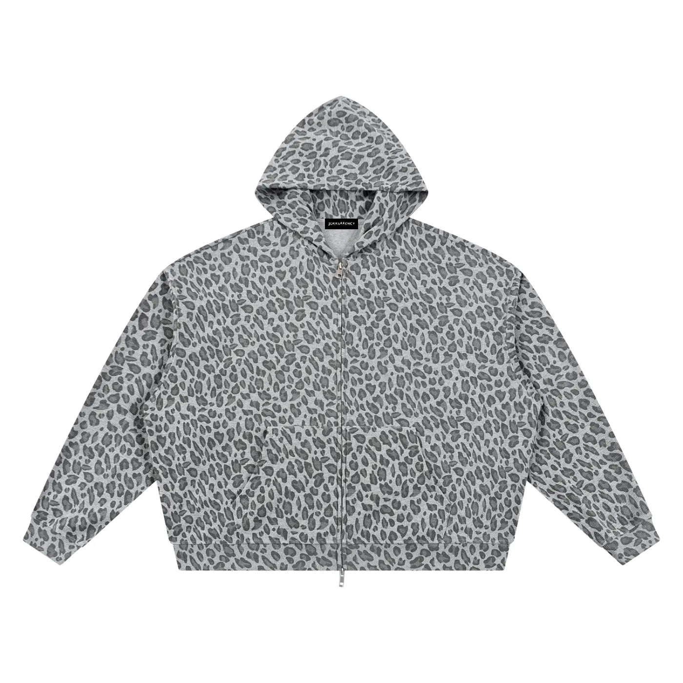 Leopard Print Waffle Full Zip Hoodie ODMPOD