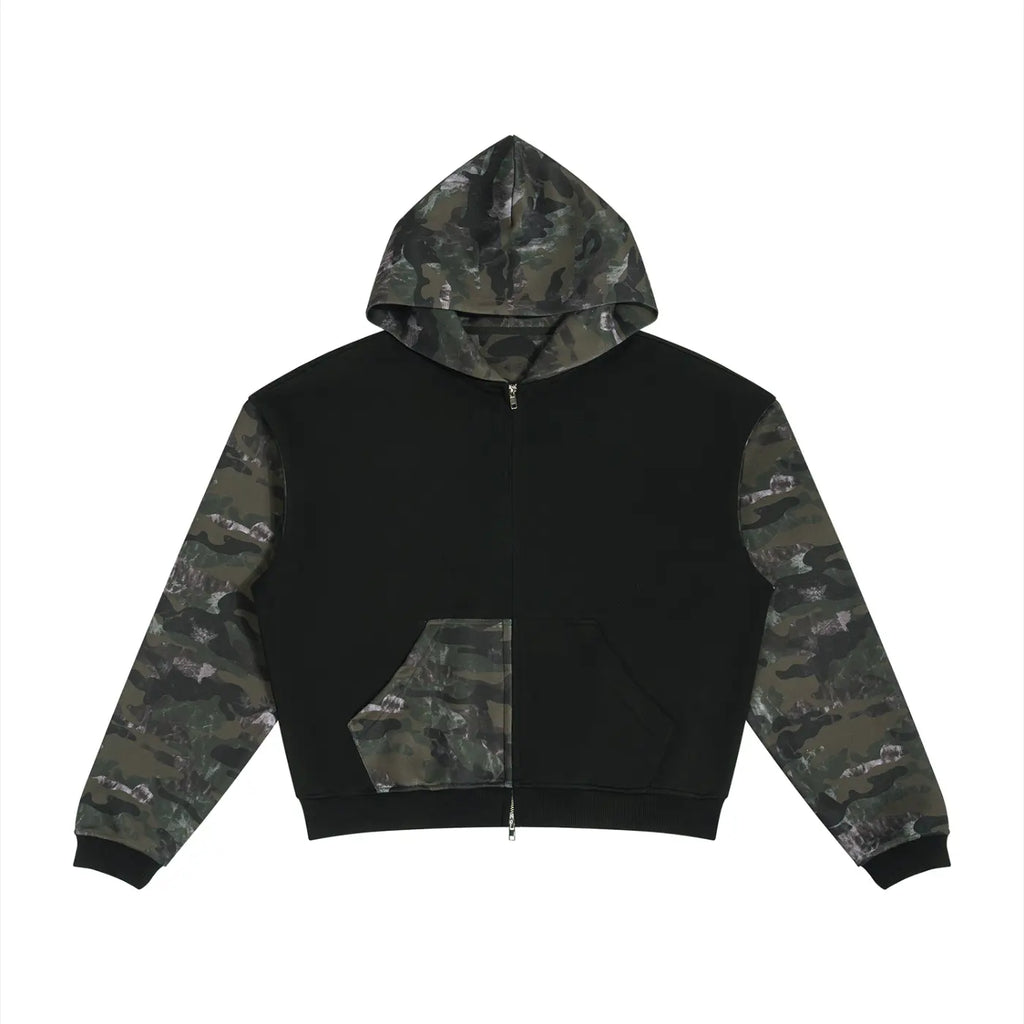 Color block Camo Full Zip Boxy Hoodie ODMPOD