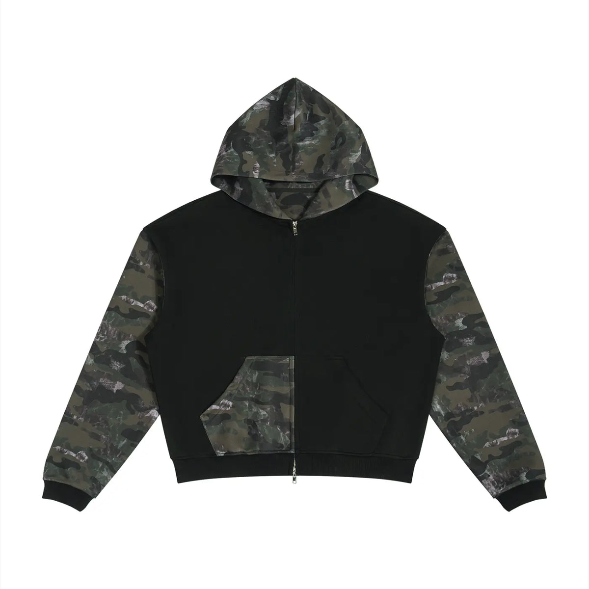 Color block Camo Full Zip Boxy Hoodie ODMPOD