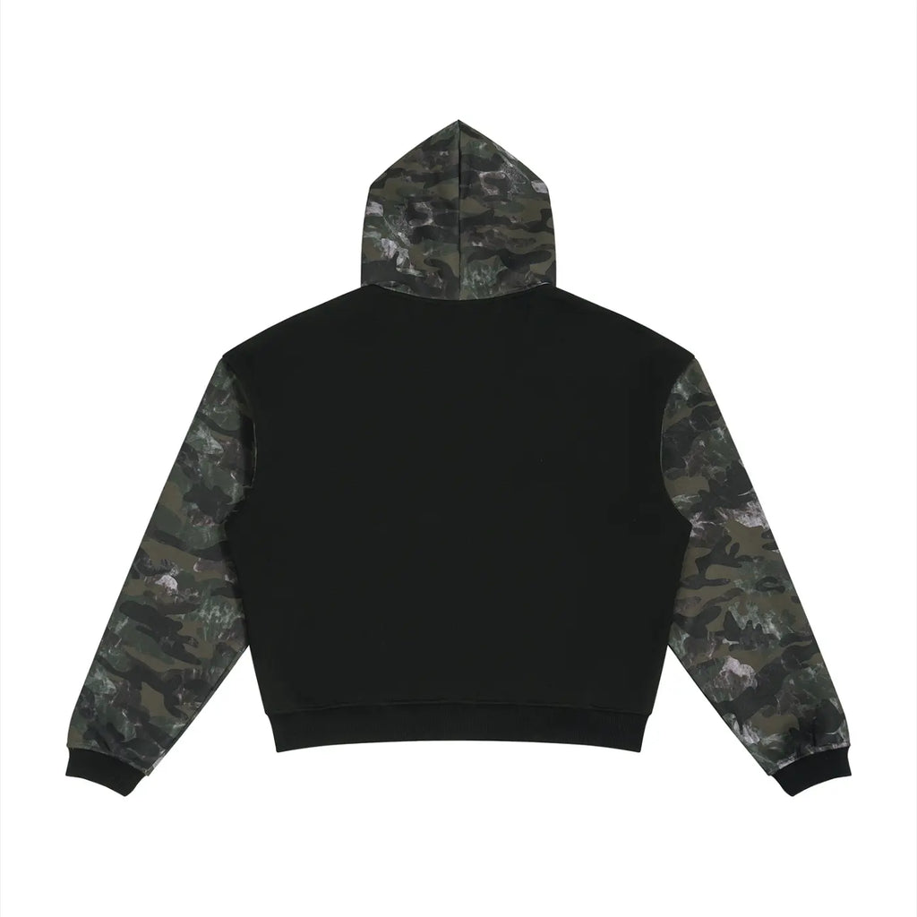 Color block Camo Full Zip Boxy Hoodie ODMPOD