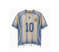 Distressed "10" Vintage Wash Football Tee – Sky Blue / Aged Beige
