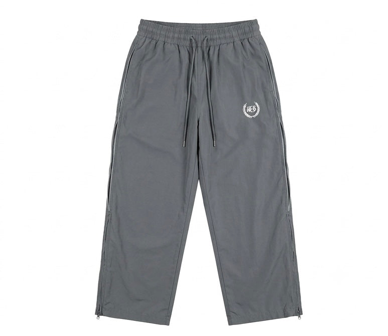 Crest Embroidered Side-Zip Track Pants — Slate Grey