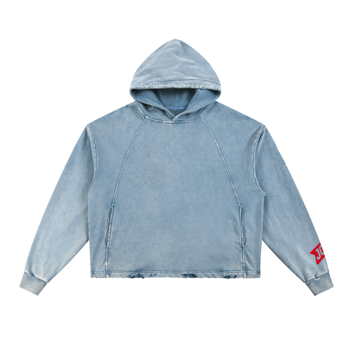 Vintage Washed Frayed-Hem Hoodie