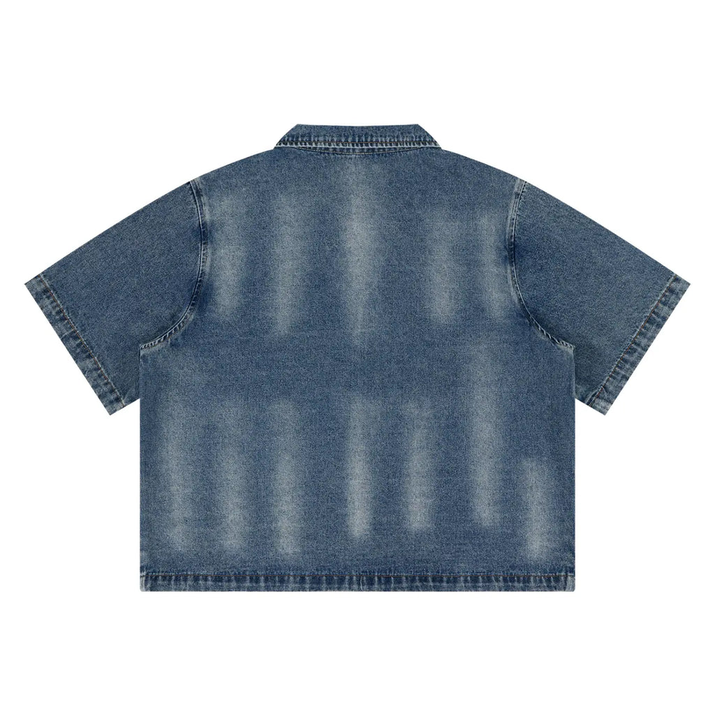 Vintage Washed Full-Zip Denim Shirt ODMPOD