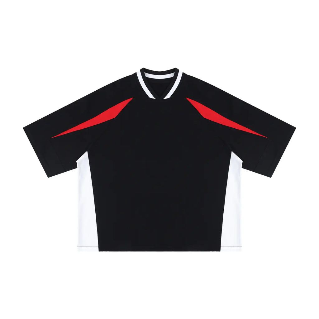 Oversized Color Block V-Neck T-Shirt ODMPOD