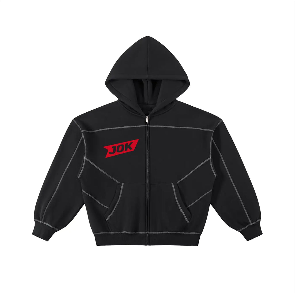 Contrast-Stitched Boxy Fleece Zip Hoodie ODMPOD