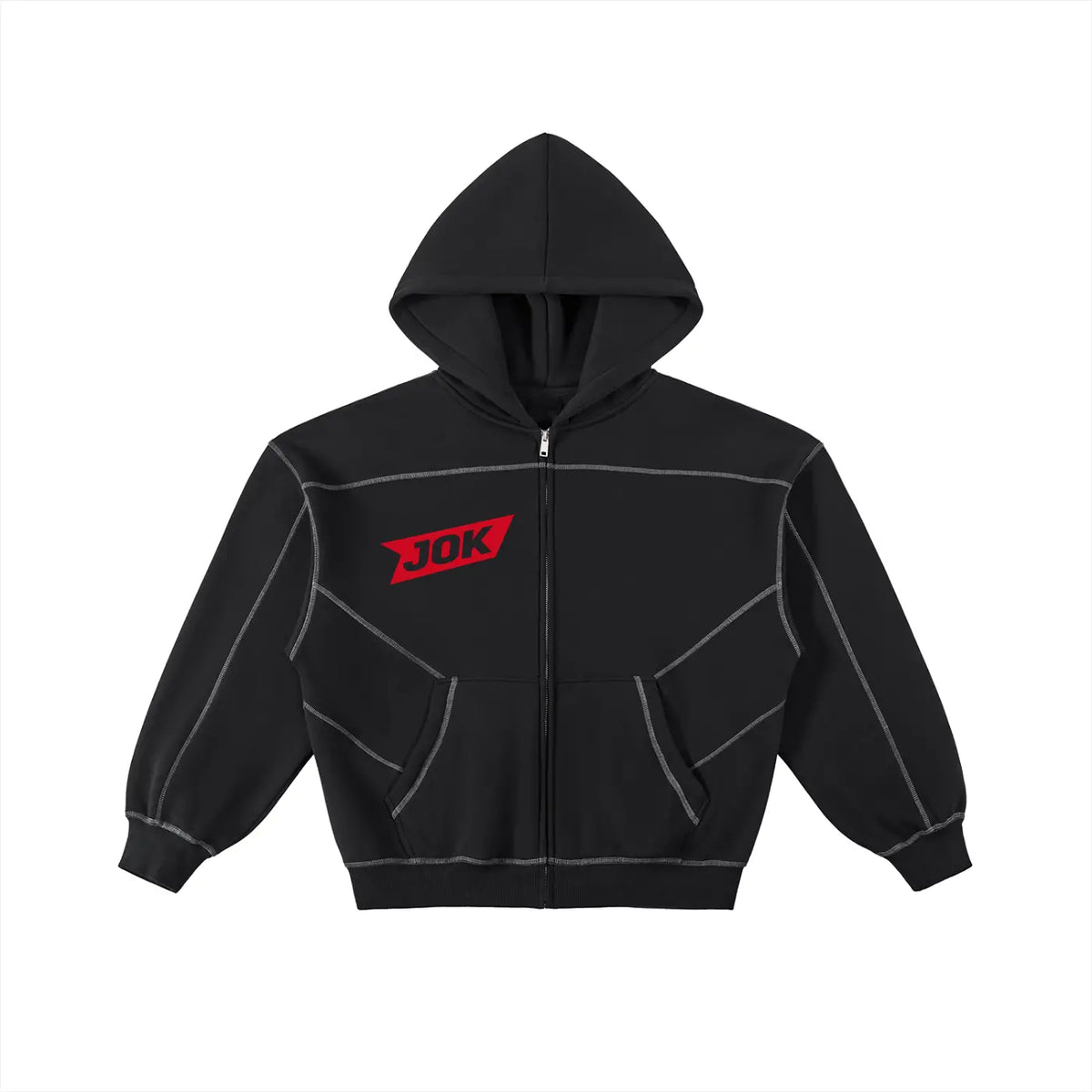 Contrast-Stitched Boxy Fleece Zip Hoodie ODMPOD