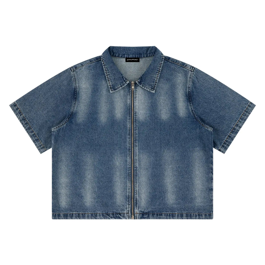 Vintage Washed Full-Zip Denim Shirt ODMPOD