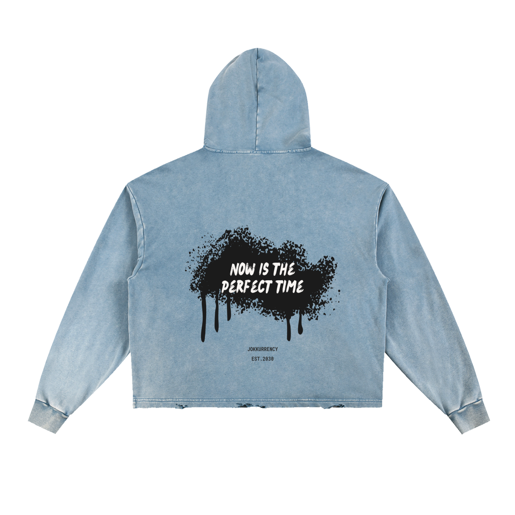 Vintage Washed Frayed-Hem Hoodie